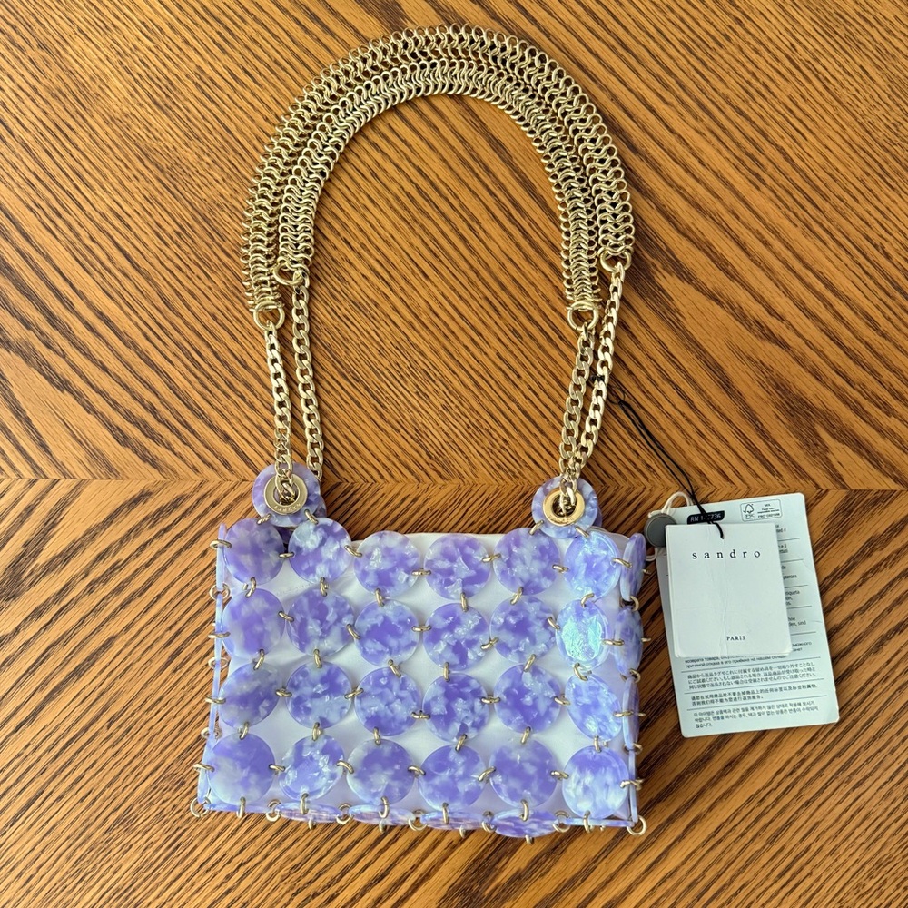 SANDRO Pastille Marbled Resin Embellished Chainmail Shoulder Bag - Lilac - Picture 2 of 13